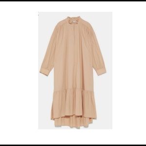 Zara sand color ruffled poplin dress BNWT XS